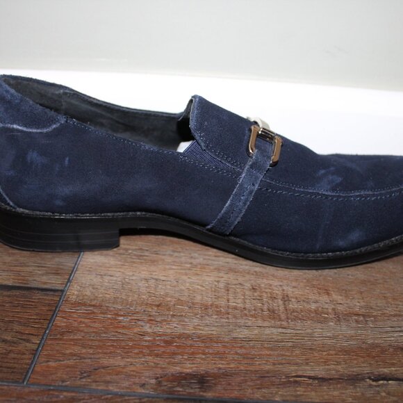 Stacy Adams 10M Men's Blue Suede Slip-On Loafers Dress Shoes w/ Chrome Buckle - Picture 4 of 16